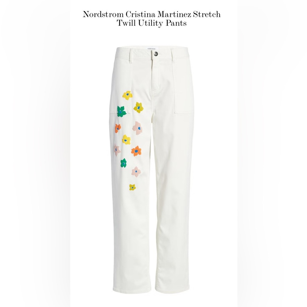 NORDSTROM Cristina Martinez Stretch Twill Utility Pants Ivory High Rise Size 2-4